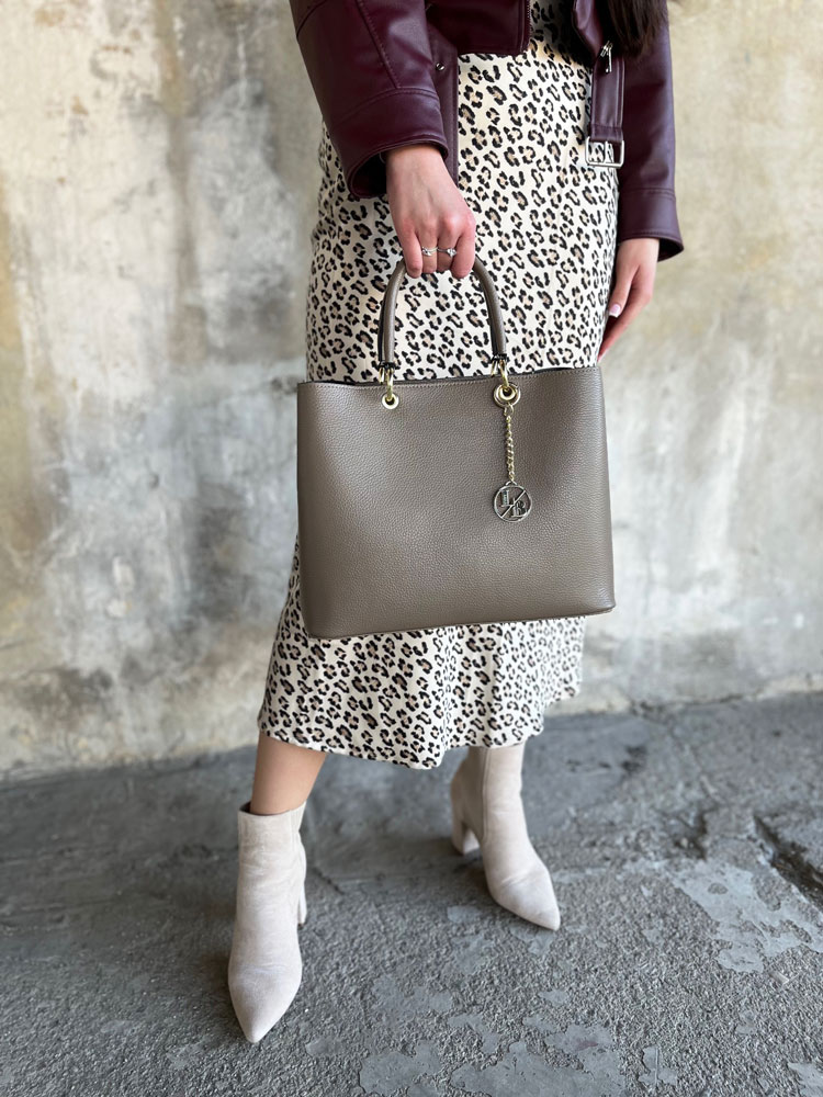 Hnedosivá kožená kabelka do ruky Laura Biaggi DX-TS-JS295-taupe