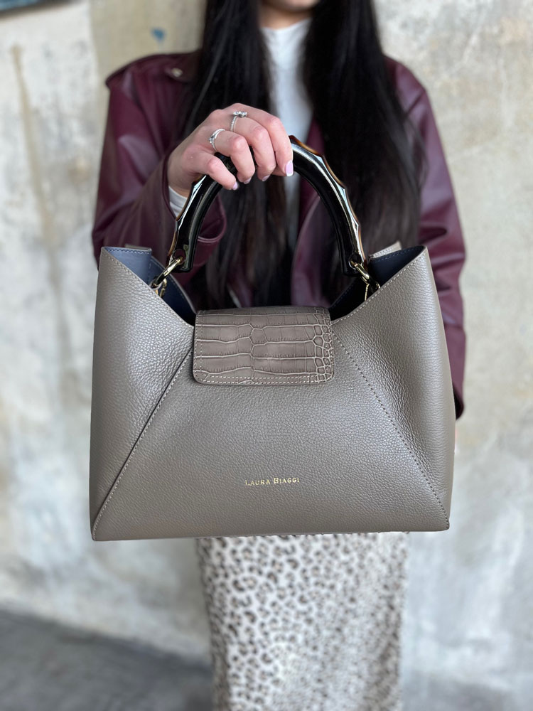 Hnedosivá kožená kabelka 2v1 Laura Biaggi DX-TS54-148-taupe