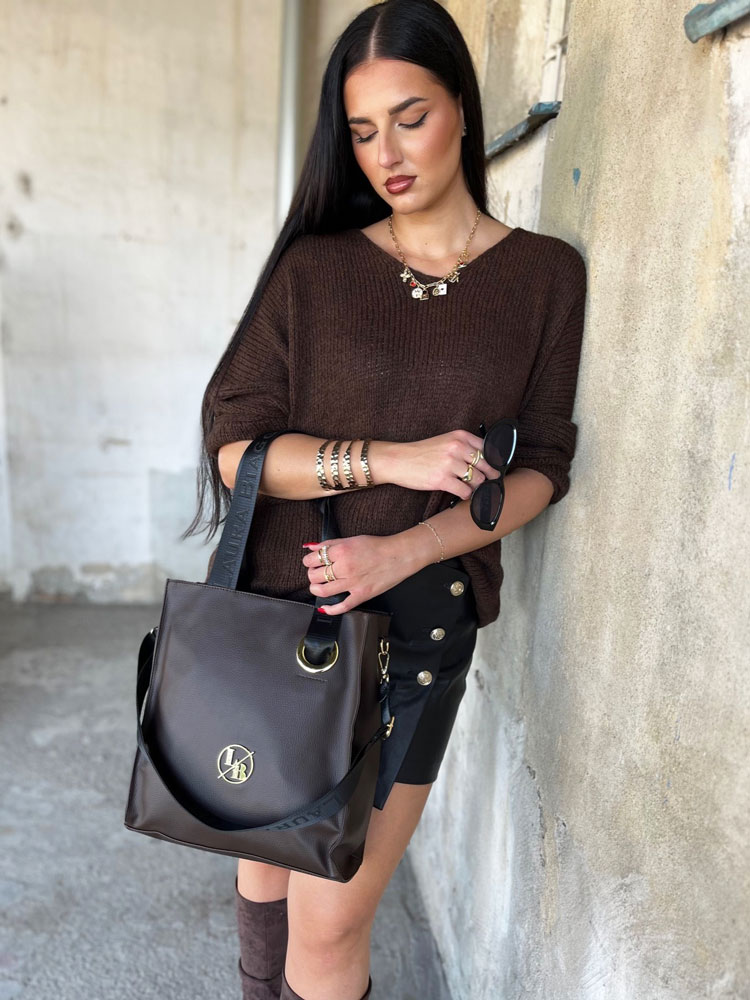 Laura Biaggi čierna shopper kabelka s deleným vnútrom hnedá