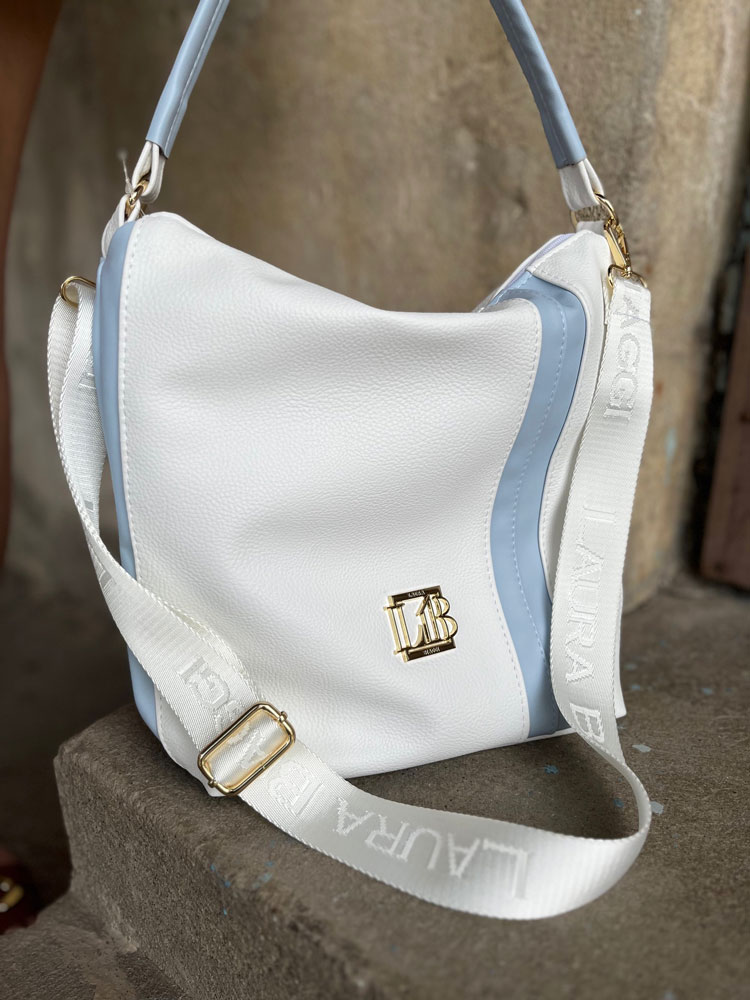 Biela kabelka na rameno Laura Biaggi DX-KB-219-white/BLUE
