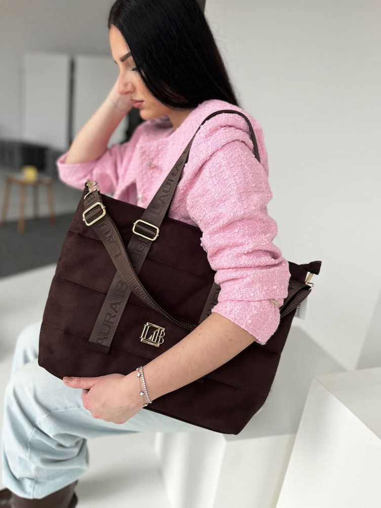 Semišová kabelka na rameno Laura Biaggi DX-2126-chocoZAM