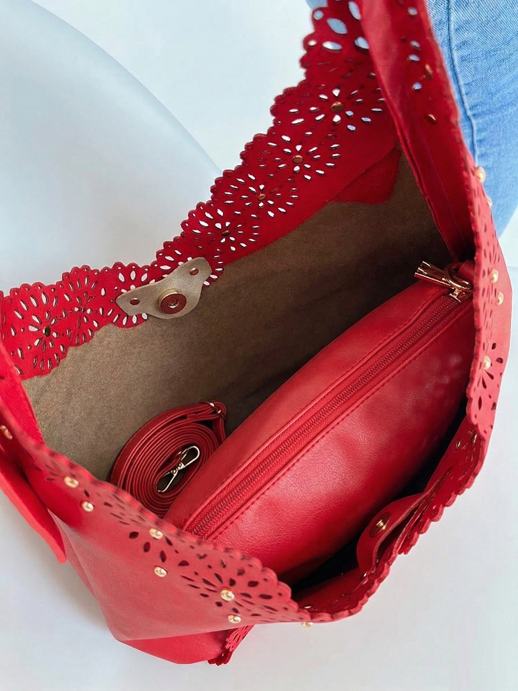 Červená kabelka na rameno 2v1 F-58137-red