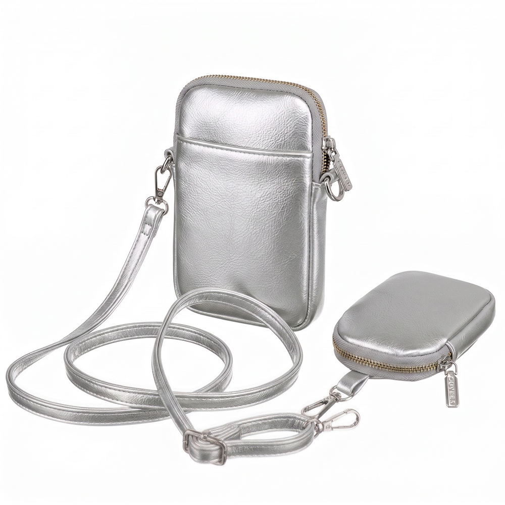 Strieborná crossbody a peňaženka v jednom