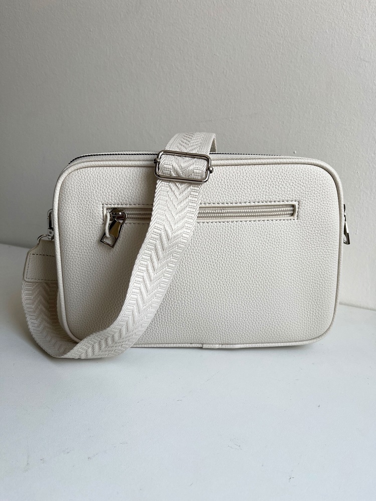 Praktická béžová crossbody kabelka s dvoma priehradkami