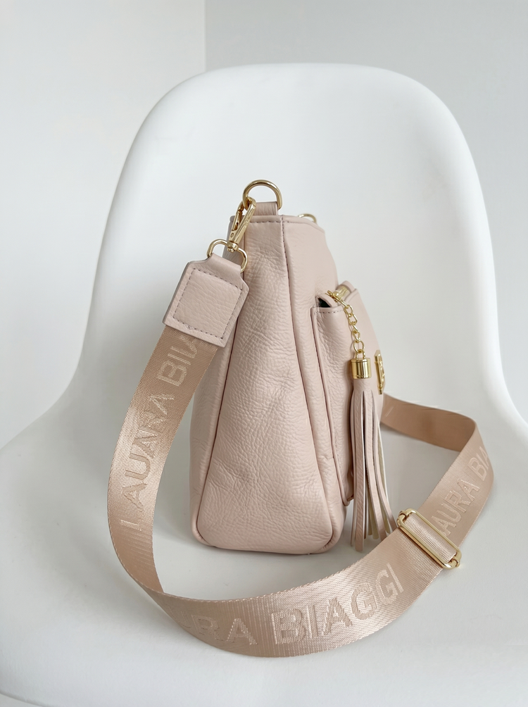 Béžová crossbody kabelka Laura Biaggi – praktická na každý deň