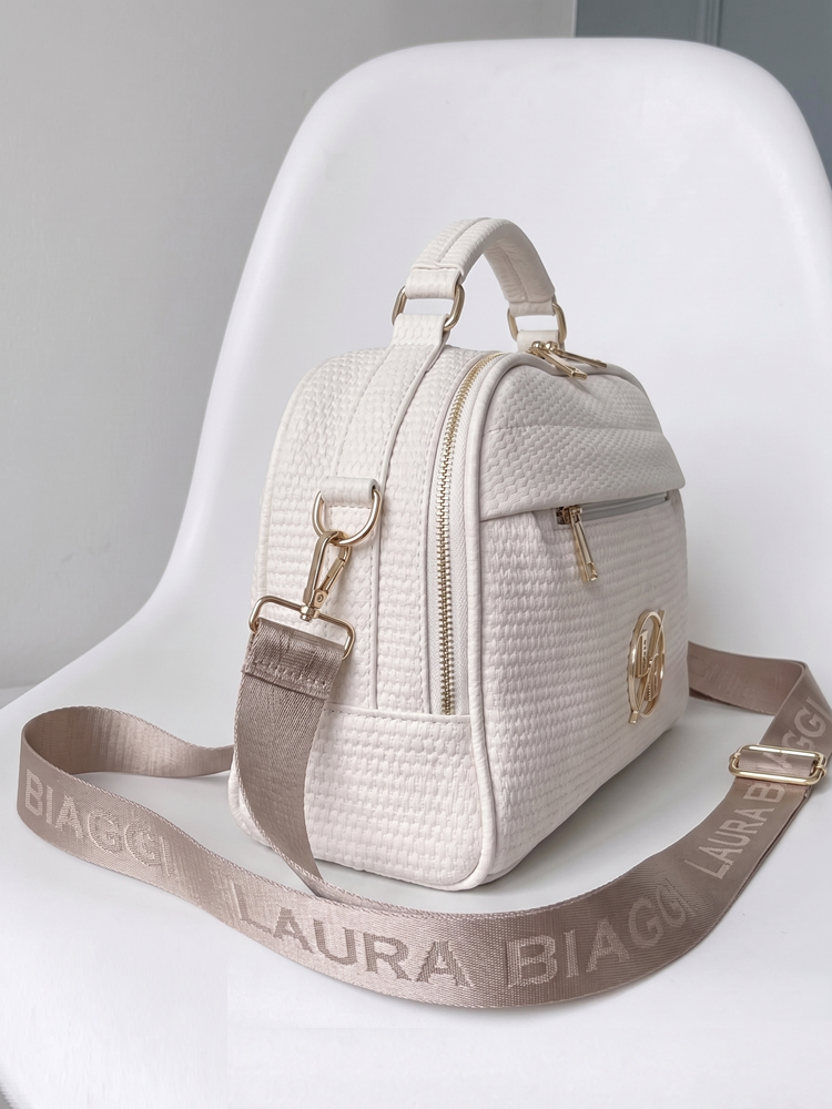 Elegantná biela kufríková kabelka Laura Biaggi do ruky