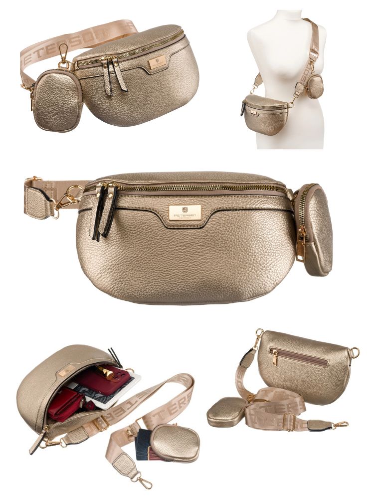 Zlatá crossbody kabelka a ľavinka v jednom Peterson