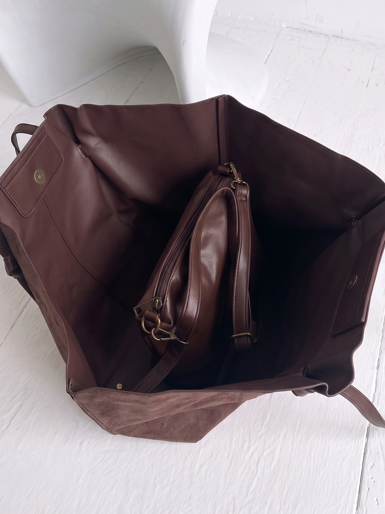 Shopper kabelka na rameno 2v1 v štýle Poléne čokoládová semišová