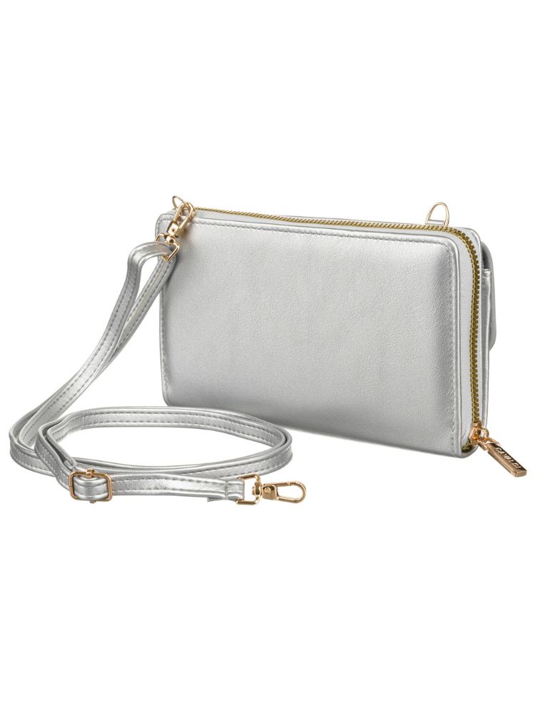 Mini crossbody na mobil a peňaženka v jednom strieborná