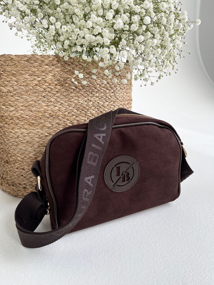 Čokoládová semišová crossbody kabelka Laura Biaggi - praktická na každý deň