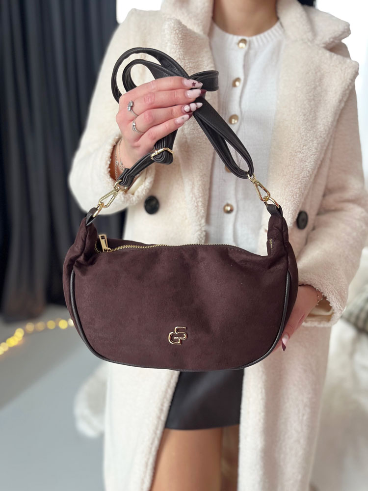 Čokoládová dámska crossbody kabelka GROSSO semišová