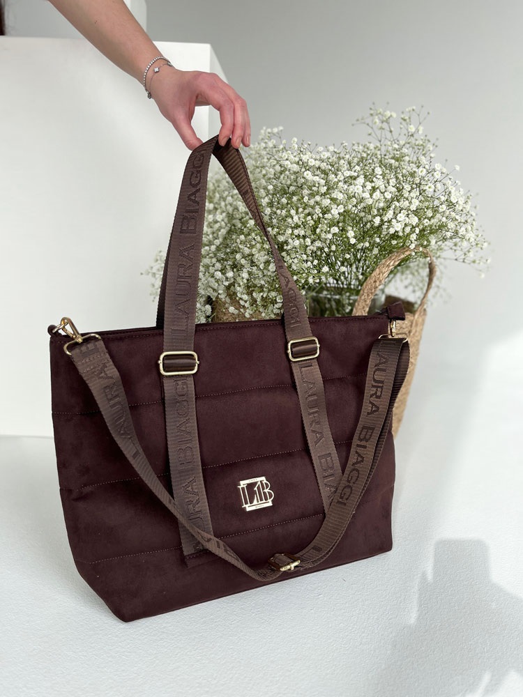 Semišová shopper kabelka na rameno Laura Biaggi - veľká A4