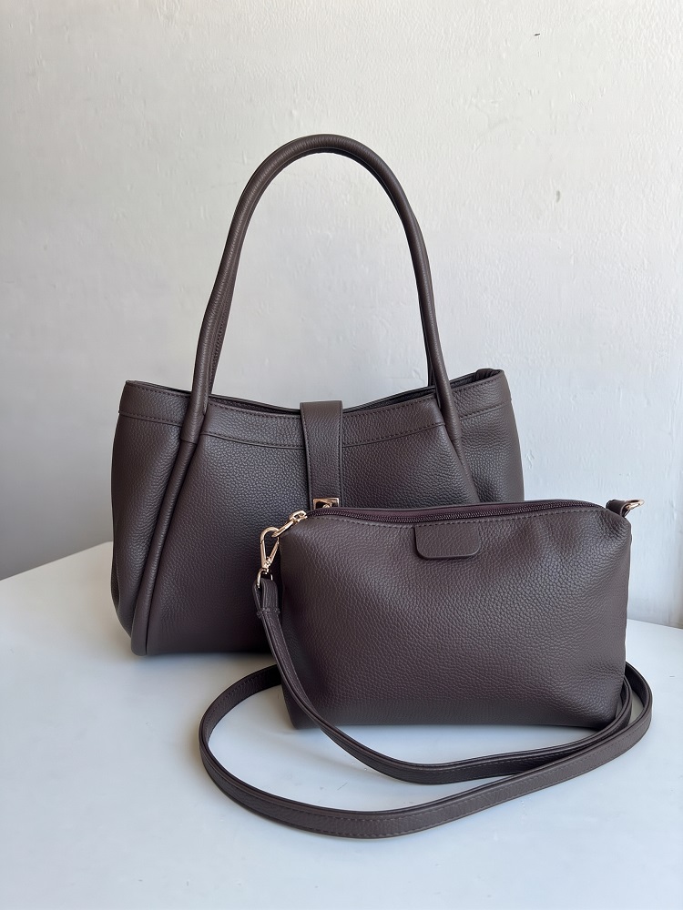 Dámska kabelka na rameno 2v1 s crossbody – hnedá