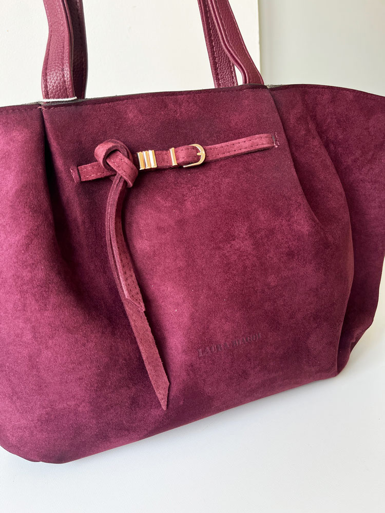 Veľká semišová shopper kabelka Laura Biaggi - bordová A4