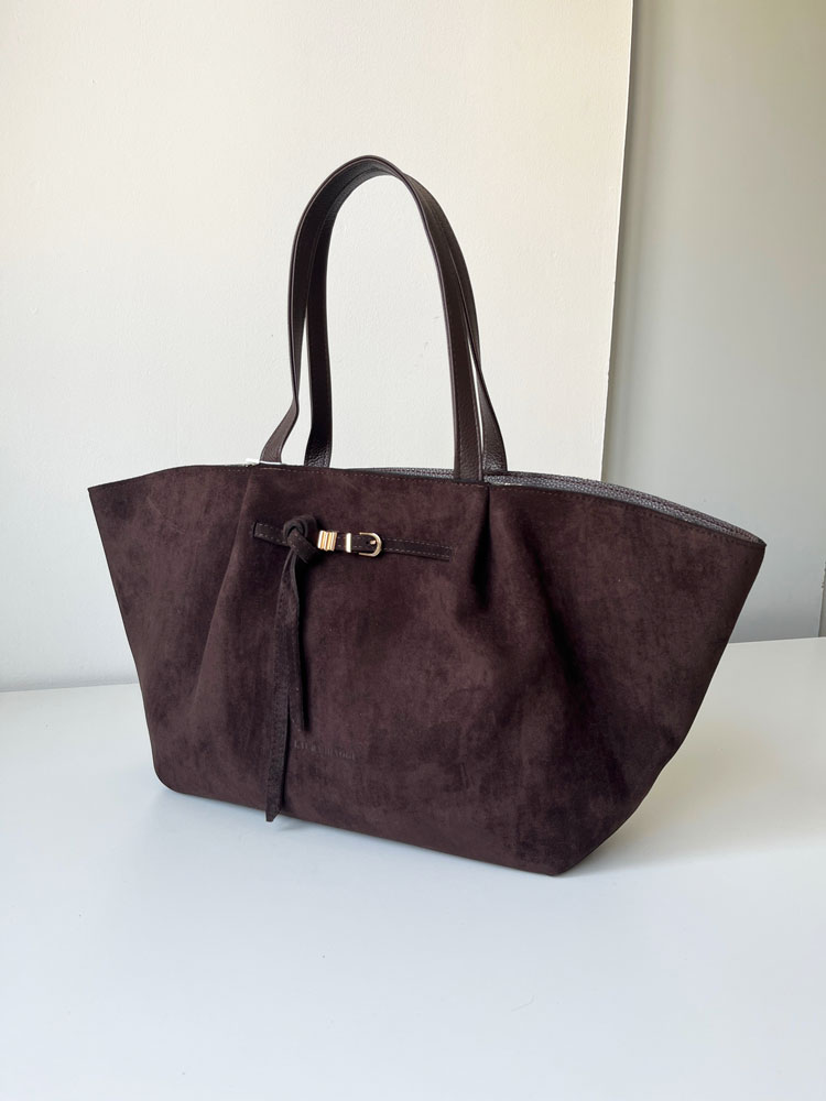 Veľká semišová shopper kabelka Laura Biaggi - čokoládová A4