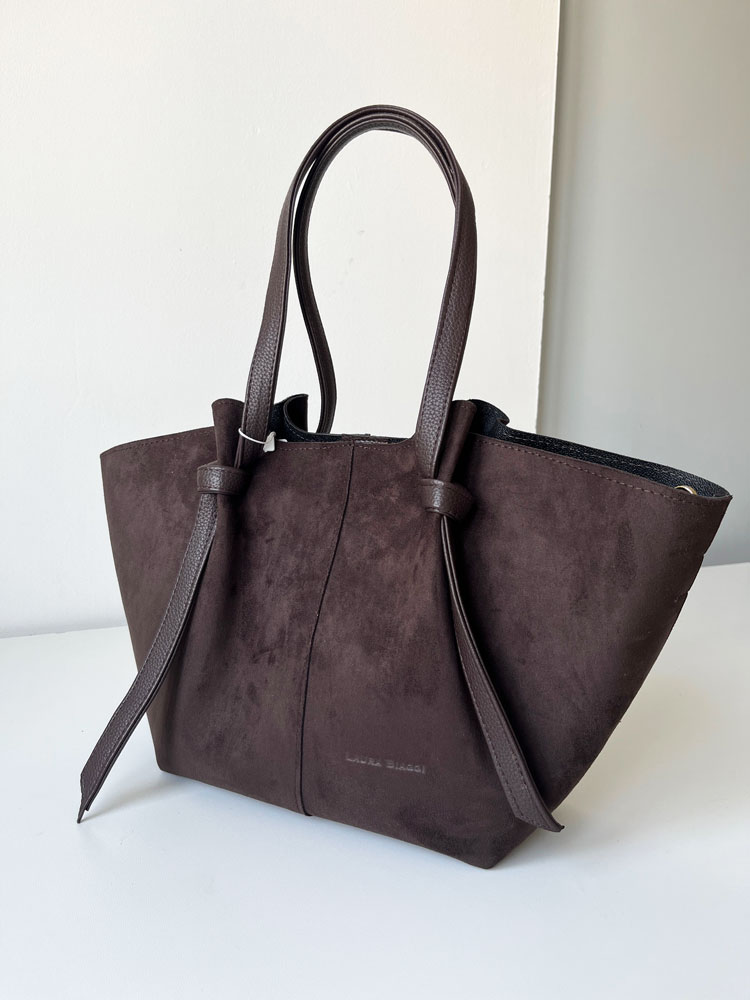 Laura Biaggi čokoládová semišová kabelka na rameno s crossbody - A4