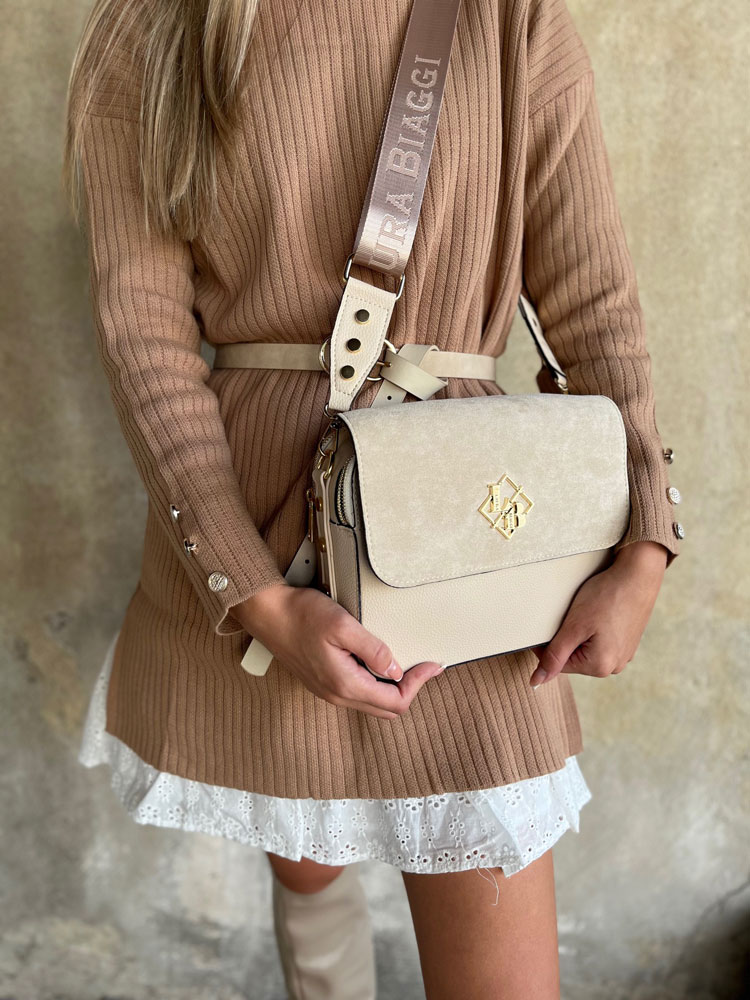 Dvojpriehradková crossbody kabelka Laura Biaggi DX-JS170-cream