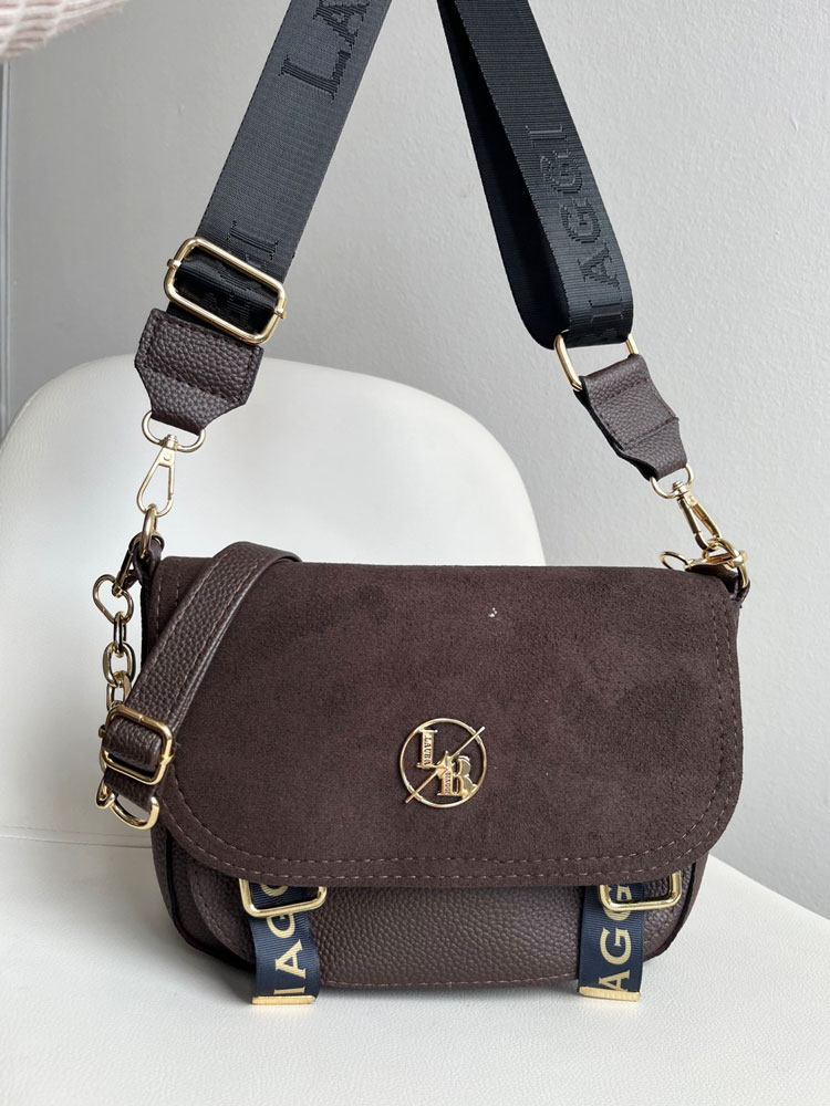 Tmavohnedá crossbody kabelka s dvoma ramienkami Laura Biaggi DX-F290-chocolate