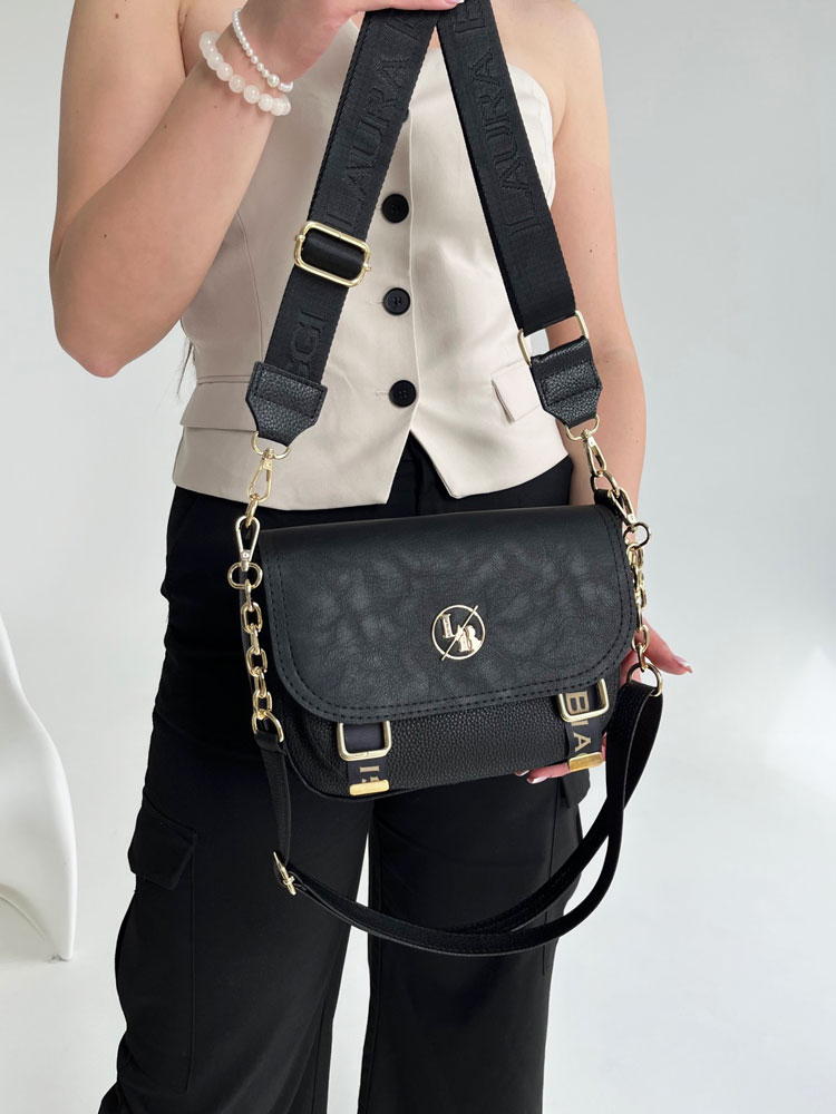 Čierna crossbody kabelka s dvoma ramienkami Laura Biaggi DX-F290-blackECO
