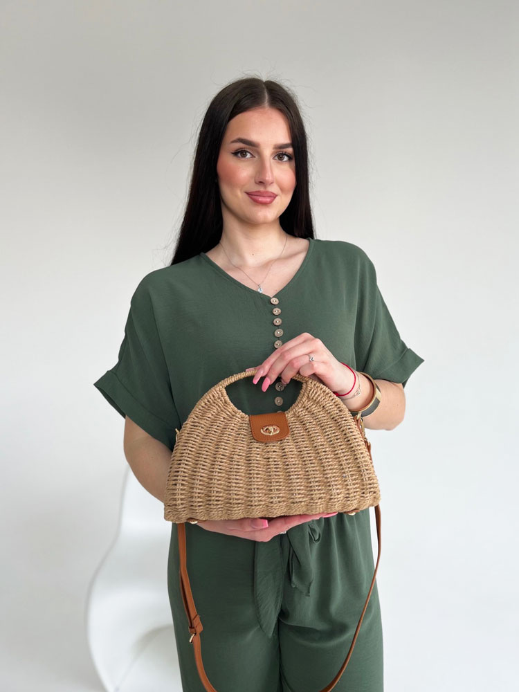 Slamená crossbody kabelka - prírodná hnedá