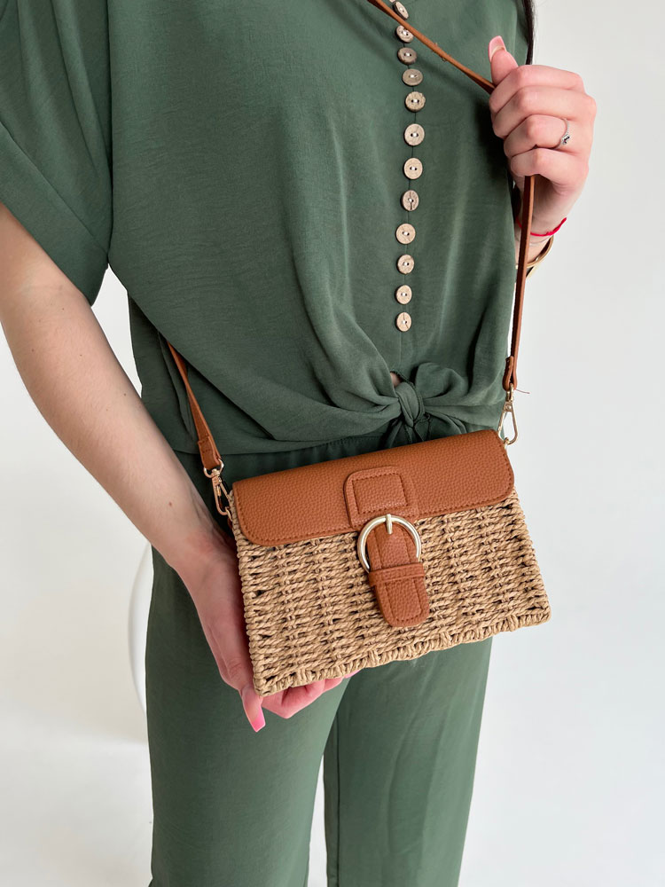 Slamená crossbody kabelka - prírodná hnedá