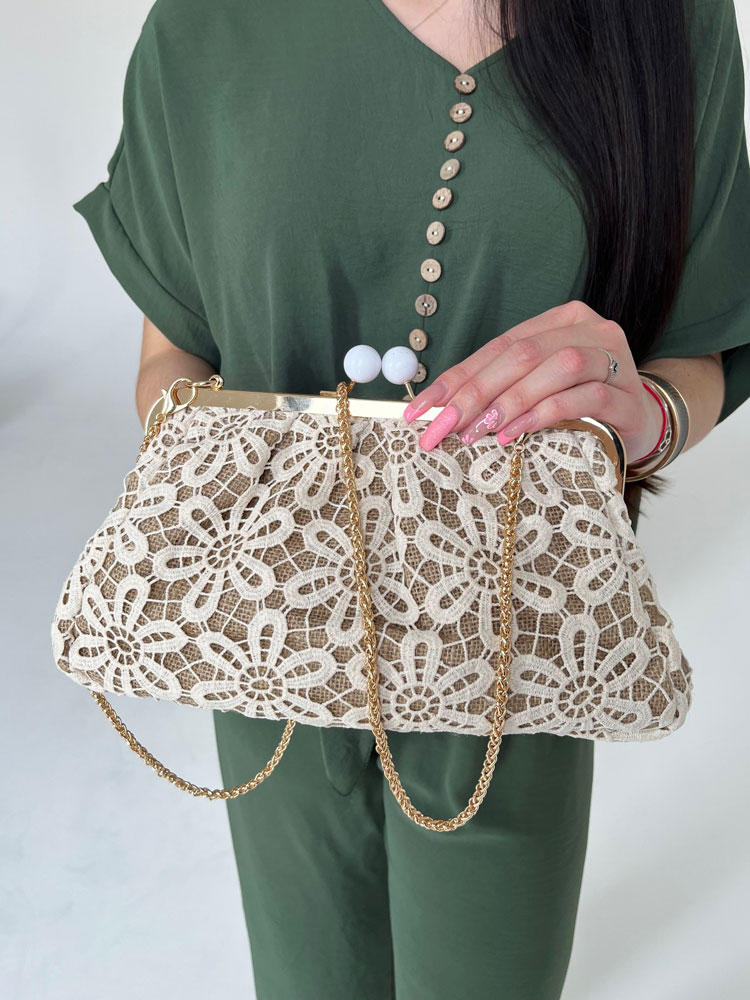 Čipkovaná dámska kabelka do ruky a crossbody na leto béžová