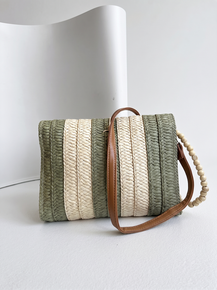 Crossbody kabelka na leto zelená slamená 