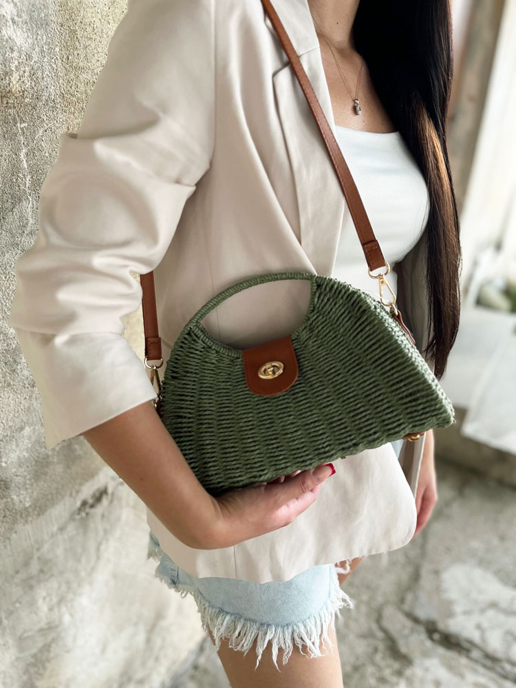 Slamená crossbody kabelka - zelená