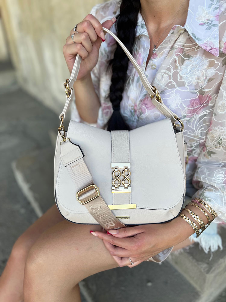 Béžová kabelka na rameno/crossbody Laura Biaggi DX-F299-creamECO