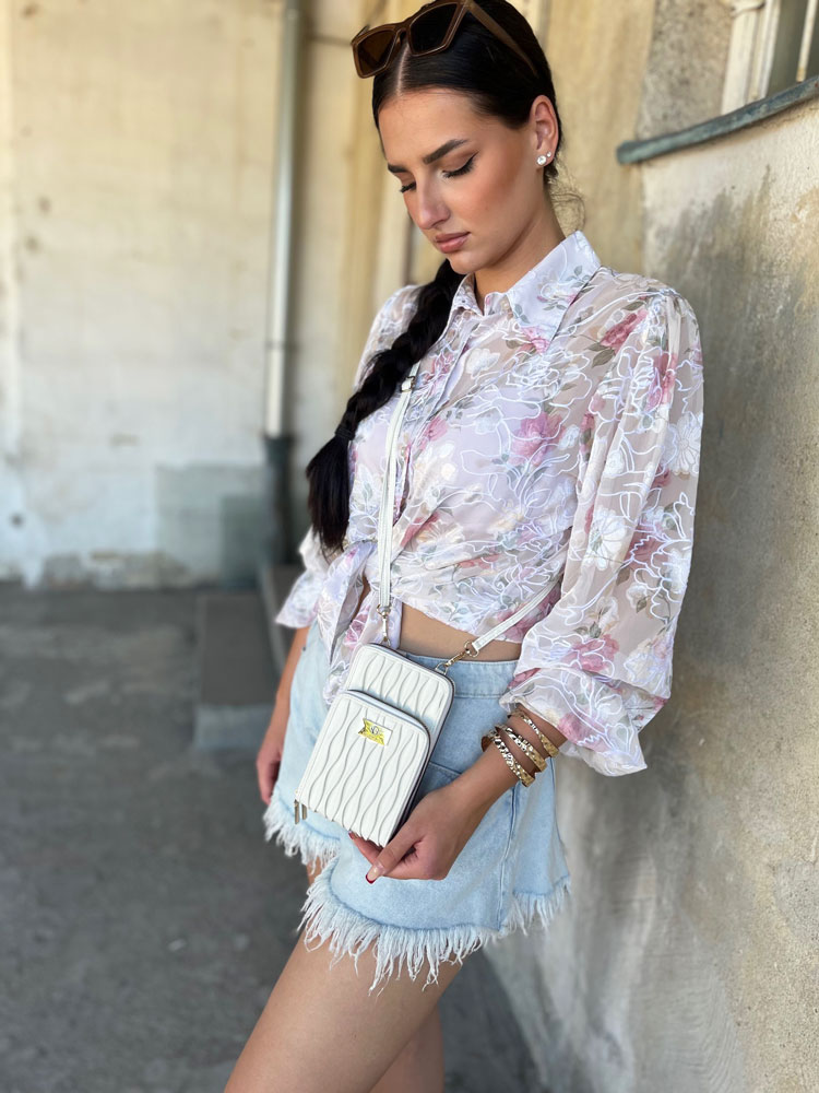 Biela crossbody a peňaženka v jednom