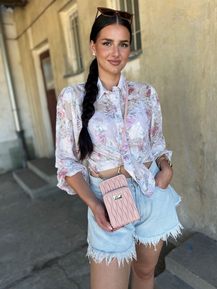 Ružová crossbody a peňaženka v jednom