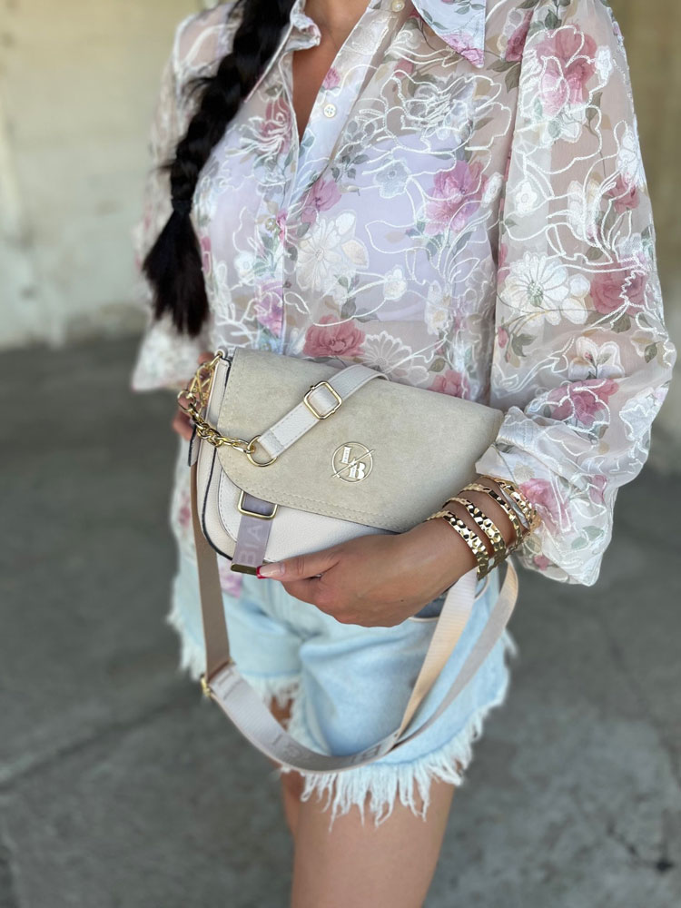 Crossbody kabelka s dvoma ramienkami Laura Biaggi béžová