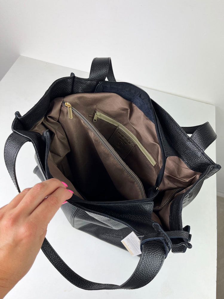 Čierna kožená kabelka na rameno Laura Biaggi DX-TS54-65-black