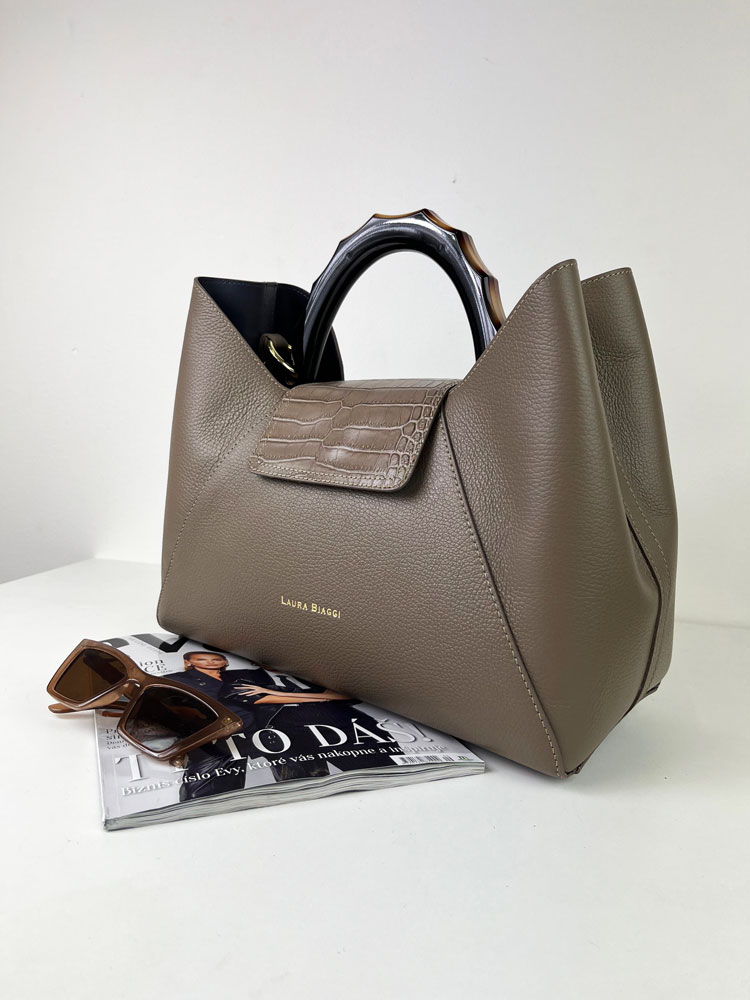 Hnedosivá kožená kabelka 2v1 Laura Biaggi DX-TS54-148-taupe