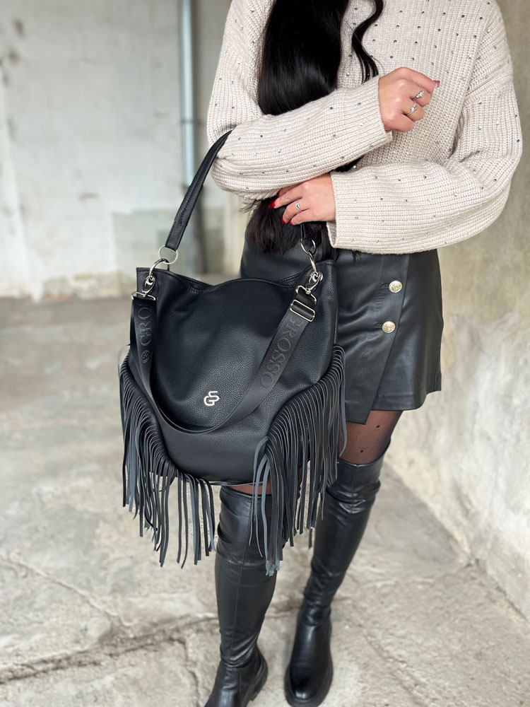 Čierna strapcová kabelka na rameno GROSSO GS-4007-black