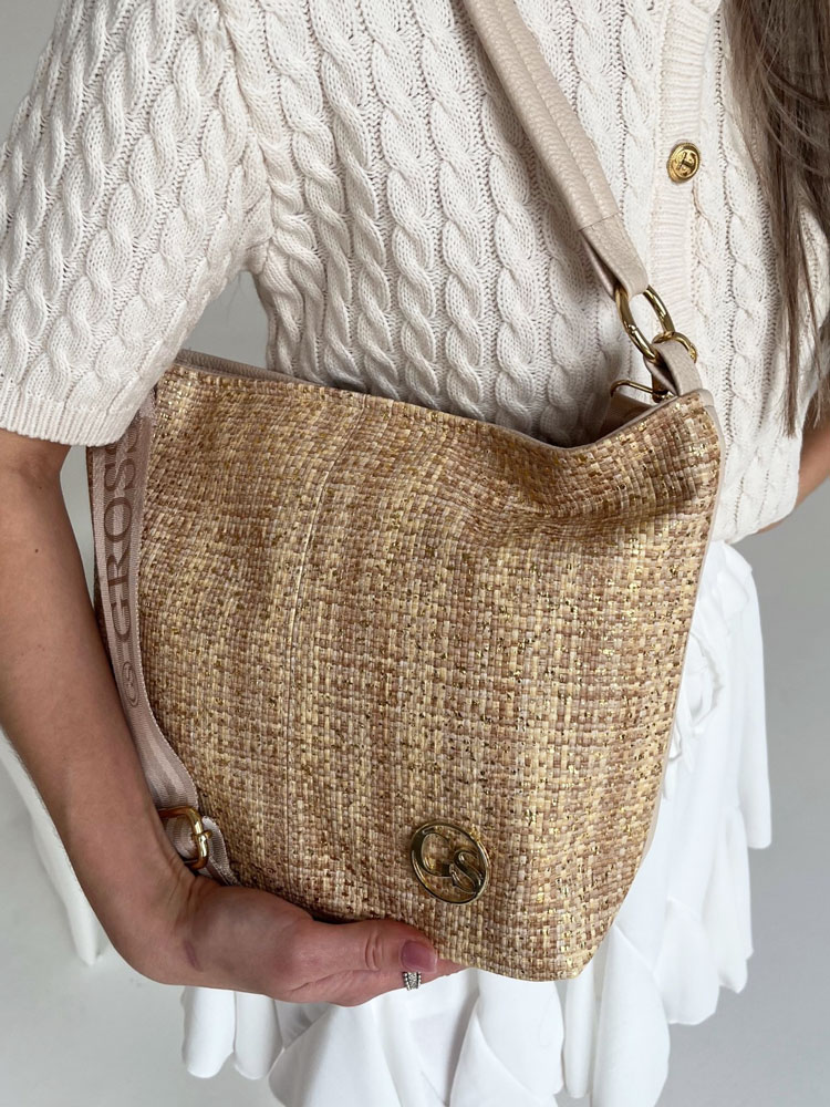 Zlato-béžová kabelka na rameno/crossbody GROSSO GS-3111-bei/gold