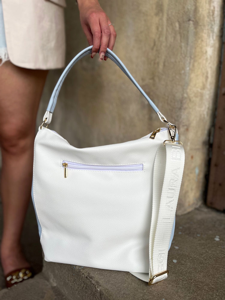 Biela kabelka na rameno Laura Biaggi DX-KB-219-white/BLUE