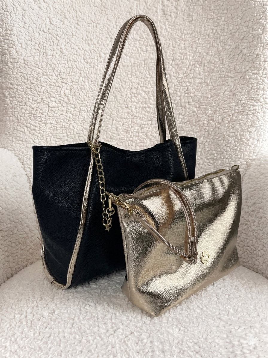 Čierna kabelka na rameno 2v1 GROSSO GS-3900-black/gold