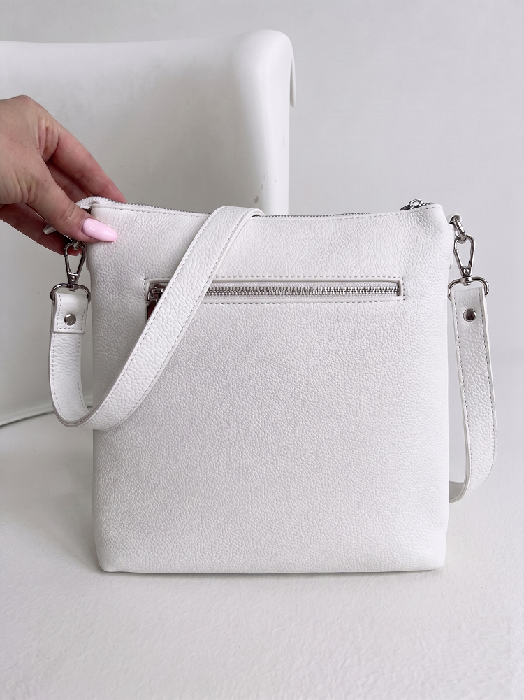 Praktická biela crossbody kabelka s priehradkami a vreckami