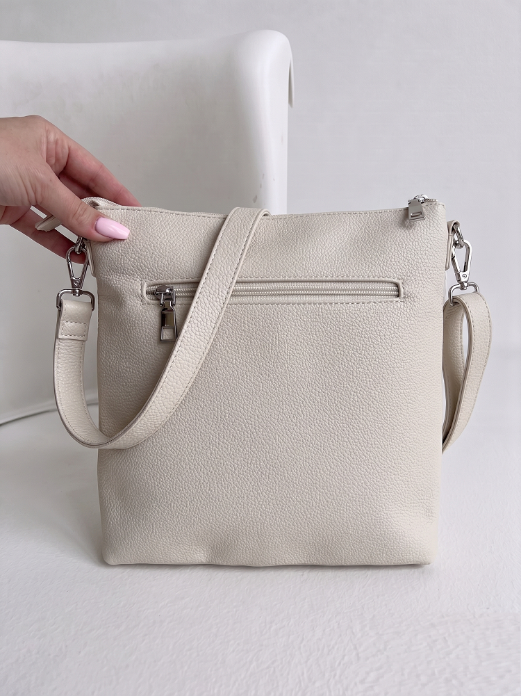 Praktická béžová crossbody kabelka s priehradkami a vreckami
