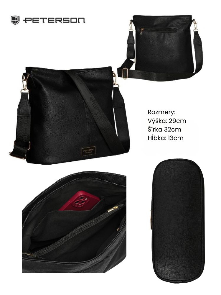 Veľká čierna crossbody Peterson s deleným vnútrom - elegantná a praktická