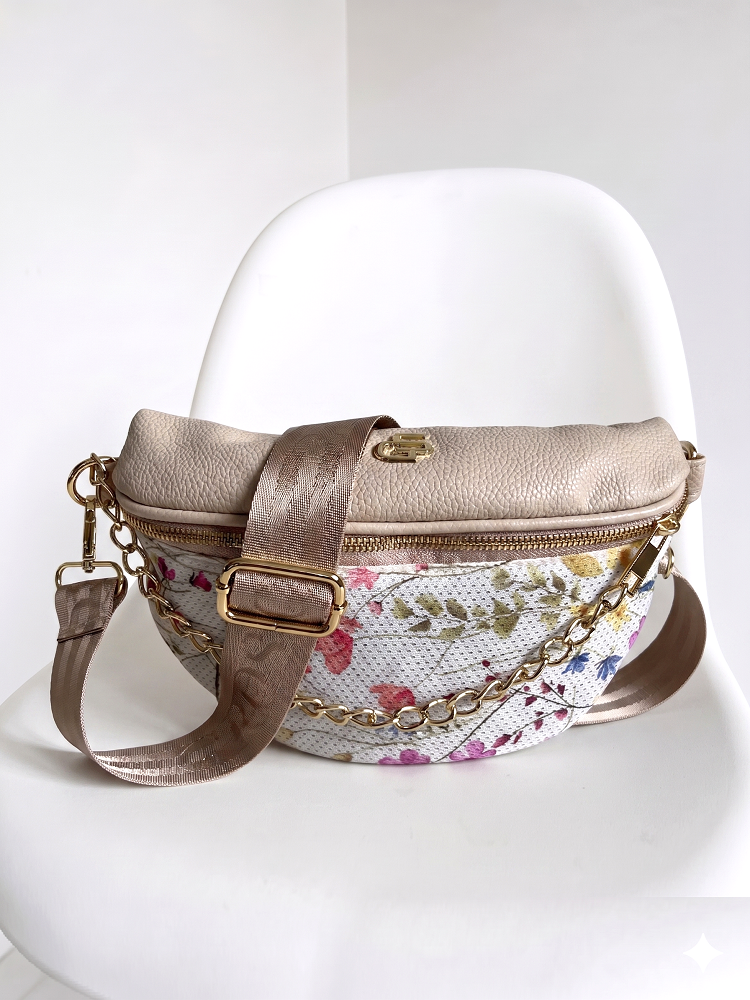 Béžová kvetovaná crossbody kabelka a ľavinka v jednom Grosso