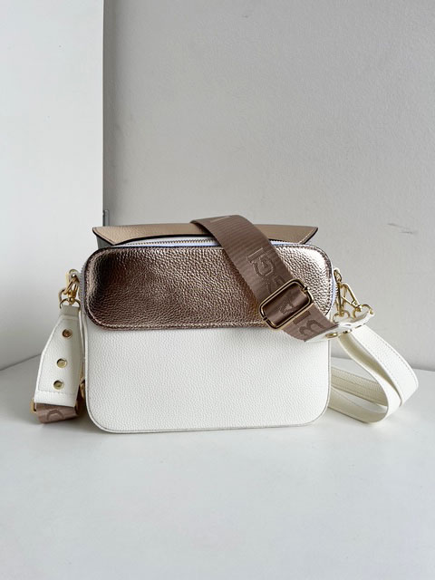 Bielo-zlatá crossbody kabelka s dvoma ramienkami Laura Biaggi