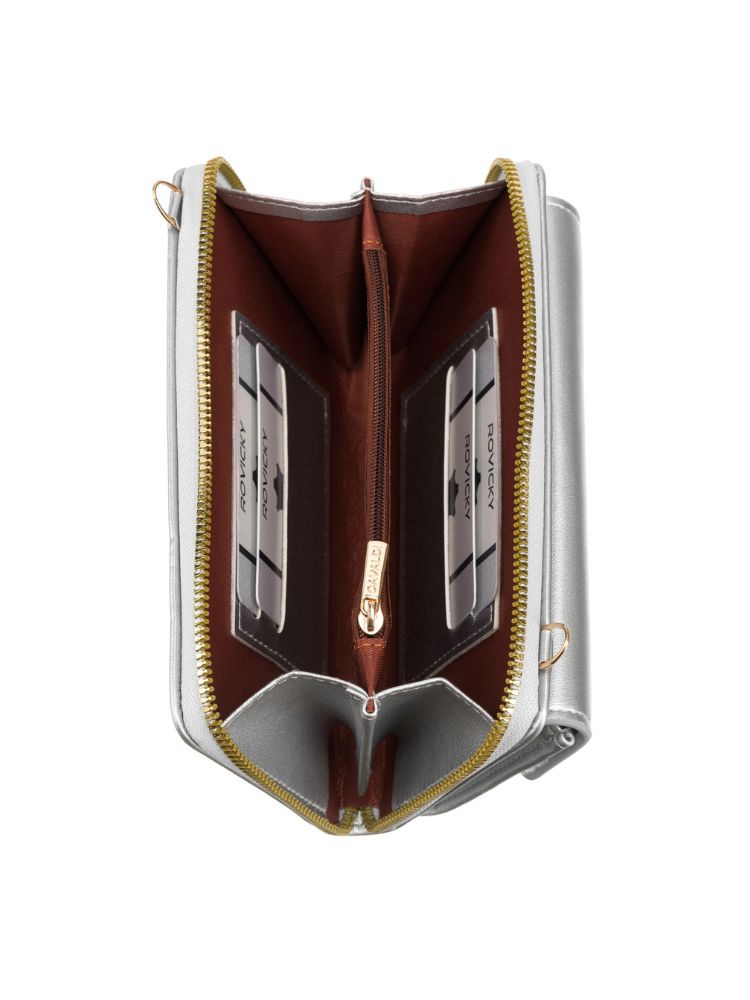 Mini crossbody na mobil a peňaženka v jednom strieborná