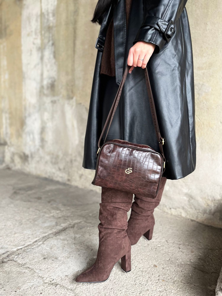 Čokoládová crossbody GROSSO - elegantná s kroko potlačou