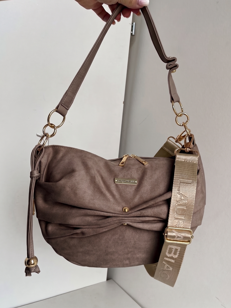 Laura Biaggi hnedosivá kabelka na rameno - semišová