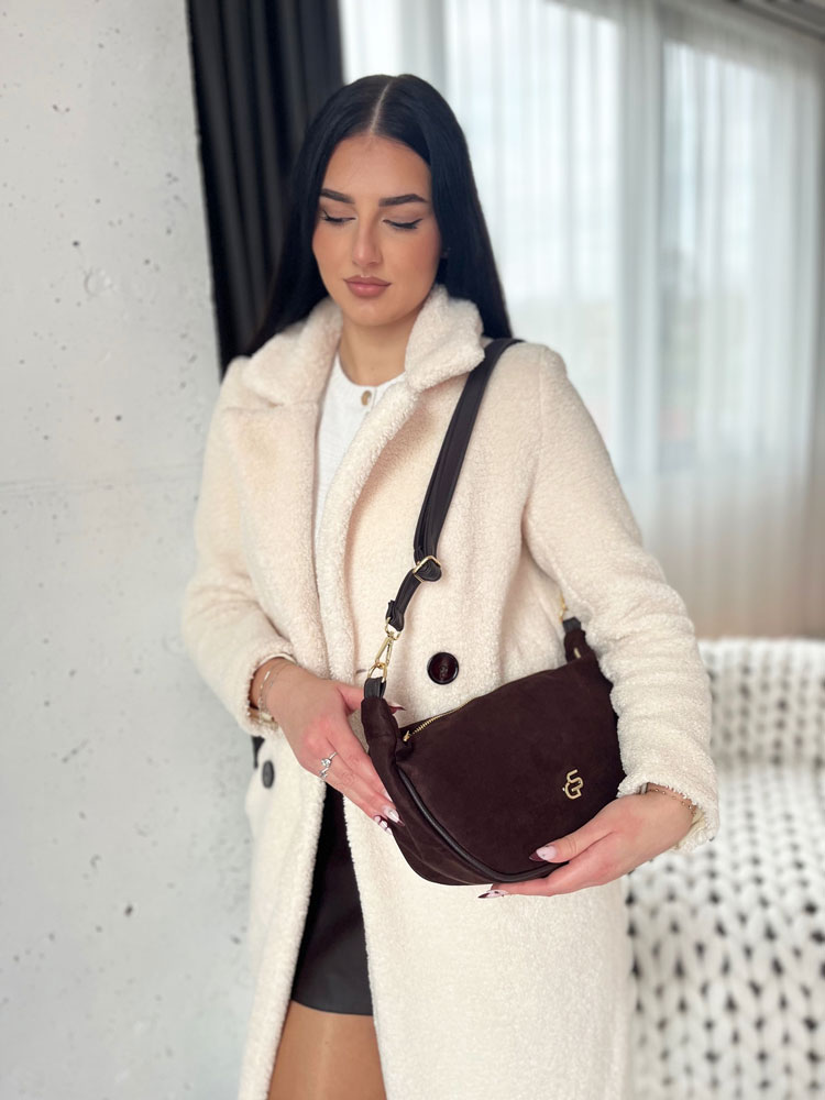 Čokoládová dámska crossbody kabelka GROSSO semišová