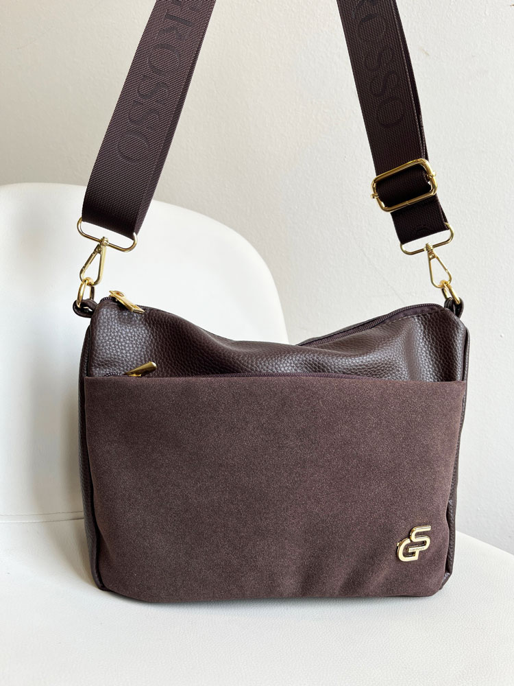 Čokoládová dámska crossbody GROSSO semišová