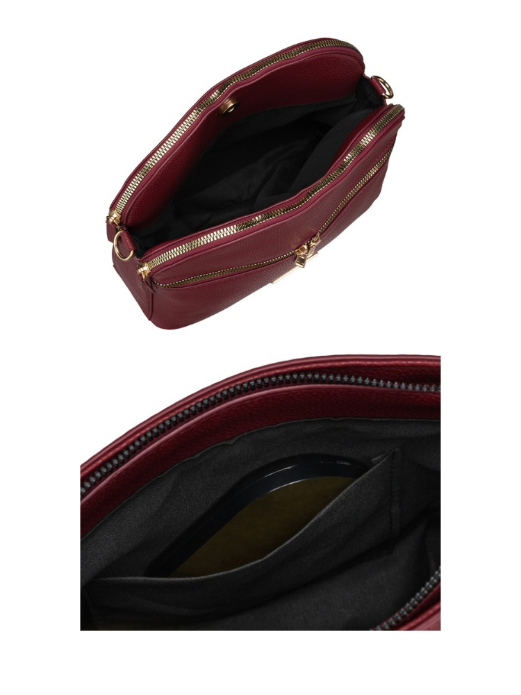 Bordová crossbody kabelka – elegantná. priestranná a dokonale organizovaná
