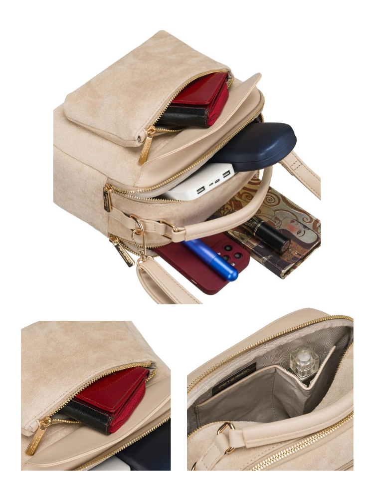 Béžová semišová crossbody kabelka s dvoma priehradkamik